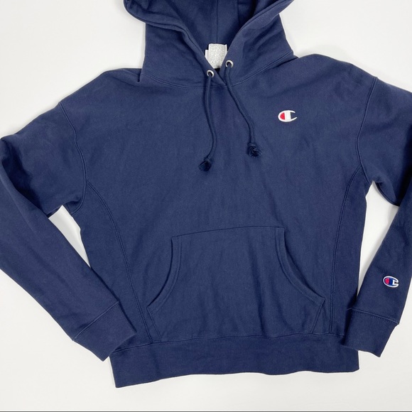 Champion Reverse Weave Navy Hoodie Medium - Picture 4 of 8